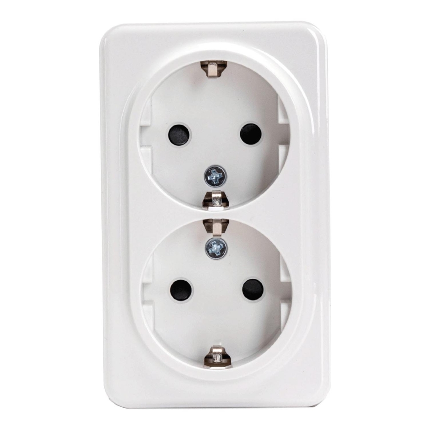 Aigostar - Διπλή επιτοίχια οικιακή πρίζα SCHUKO 250V λευκή