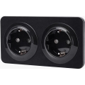 Aigostar - Διπλή οικιακή πρίζα SCHUKO με πλαίσιο 250V/16A, μαύρη