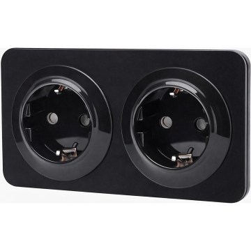 Aigostar - Διπλή οικιακή πρίζα SCHUKO με πλαίσιο 250V/16A, μαύρη