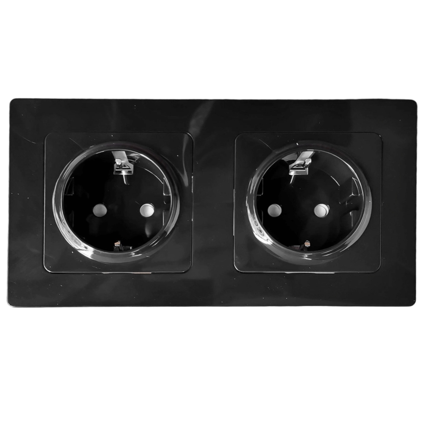 Aigostar - Διπλή οικιακή πρίζα με πλαίσιο SCHUKO 230V/16A μαύρη