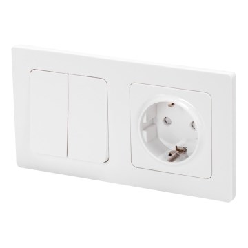 Aigostar - Διπλός διακόπτης αρ. 1 και πρίζα SCHUKO 250V με λευκό πλαίσιο