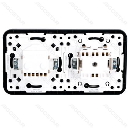 Aigostar - Διπλός διακόπτης αρ. 5 και πρίζα SCHUKO 230V με μαύρο πλαίσιο