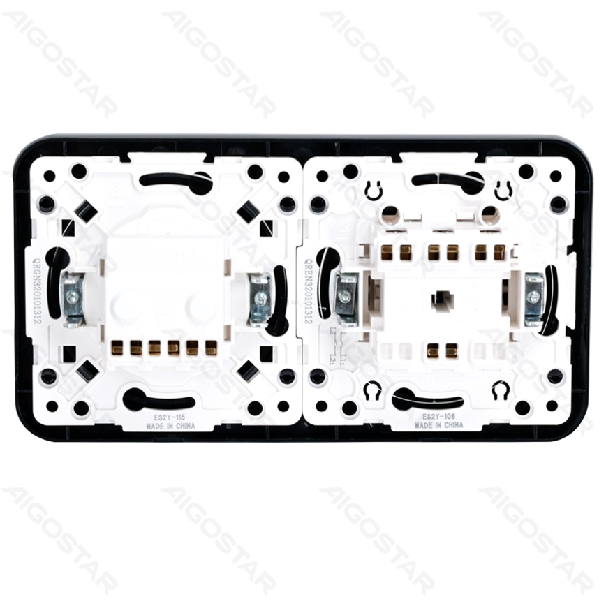 Aigostar - Διπλός διακόπτης αρ. 5 και πρίζα SCHUKO 230V με μαύρο πλαίσιο