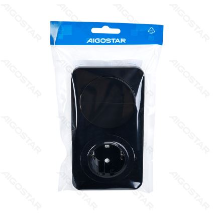 Aigostar - Διπλός διακόπτης αρ. 5 και πρίζα SCHUKO 230V με μαύρο πλαίσιο