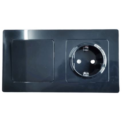 Aigostar - Διπλός διακόπτης αρ. 5 και πρίζα SCHUKO 230V με μαύρο πλαίσιο
