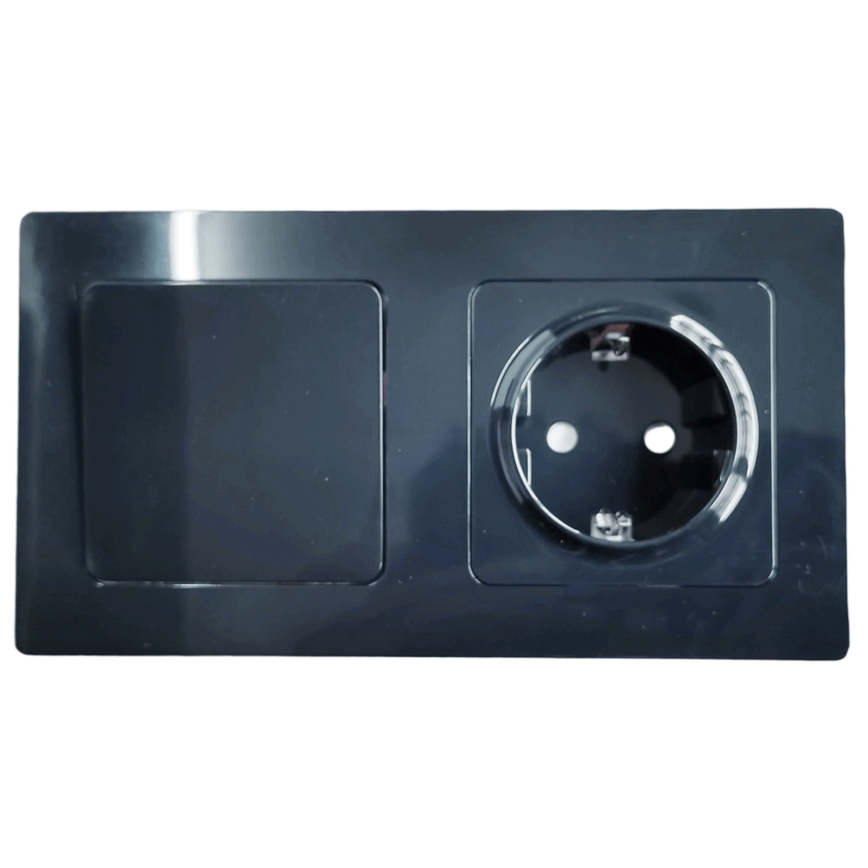 Aigostar - Διπλός διακόπτης αρ. 5 και πρίζα SCHUKO 230V με μαύρο πλαίσιο