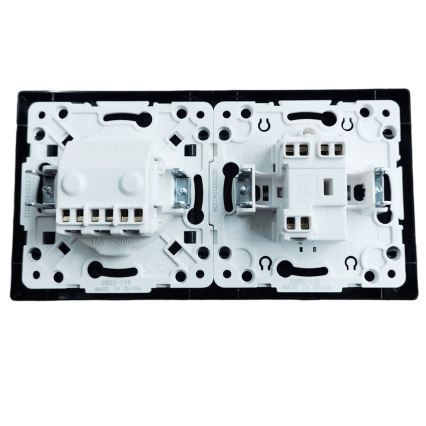 Aigostar - Διπλός διακόπτης αρ. 5 και πρίζα SCHUKO 230V με μαύρο πλαίσιο