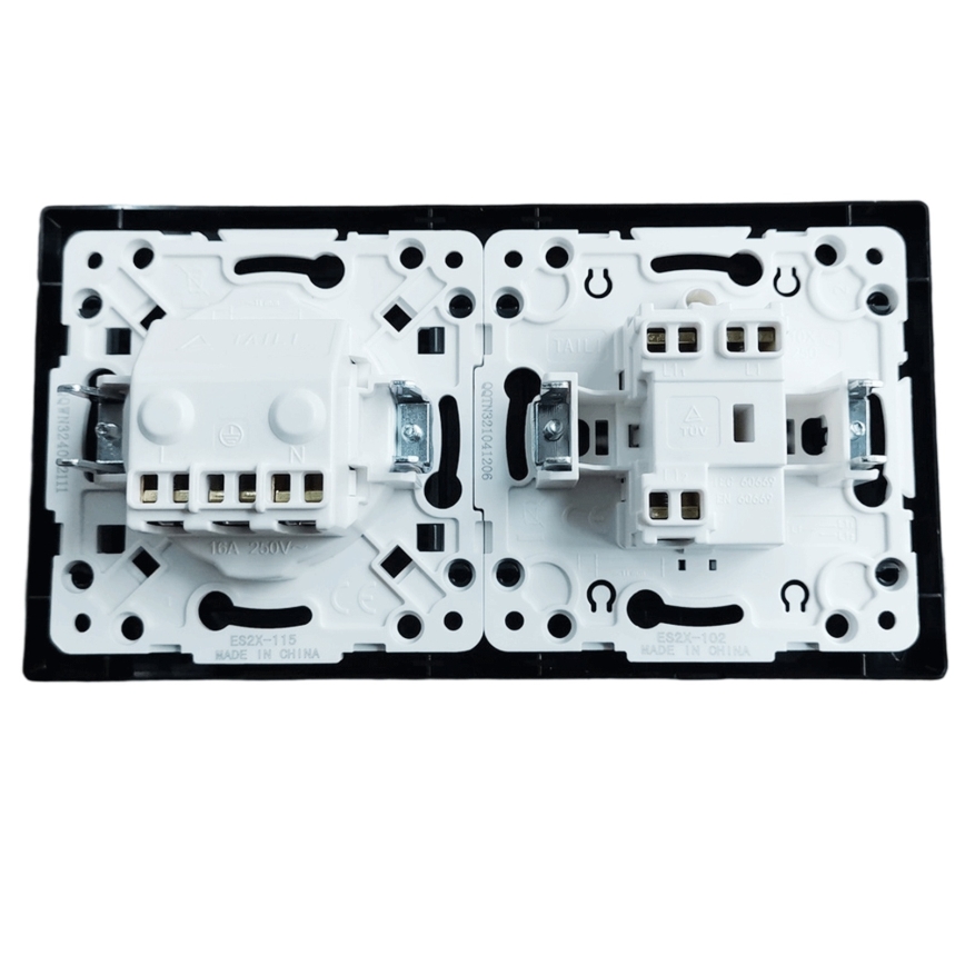 Aigostar - Διπλός διακόπτης αρ. 5 και πρίζα SCHUKO 230V με μαύρο πλαίσιο