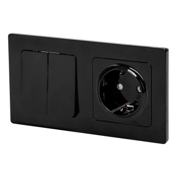 Aigostar - Διπλός διακόπτης αρ. 5 και πρίζα SCHUKO 230V με μαύρο πλαίσιο