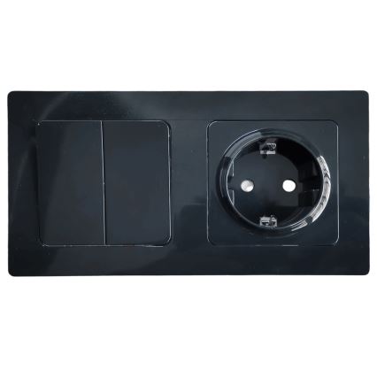 Aigostar - Διπλός διακόπτης αρ. 5 και πρίζα SCHUKO 230V με μαύρο πλαίσιο