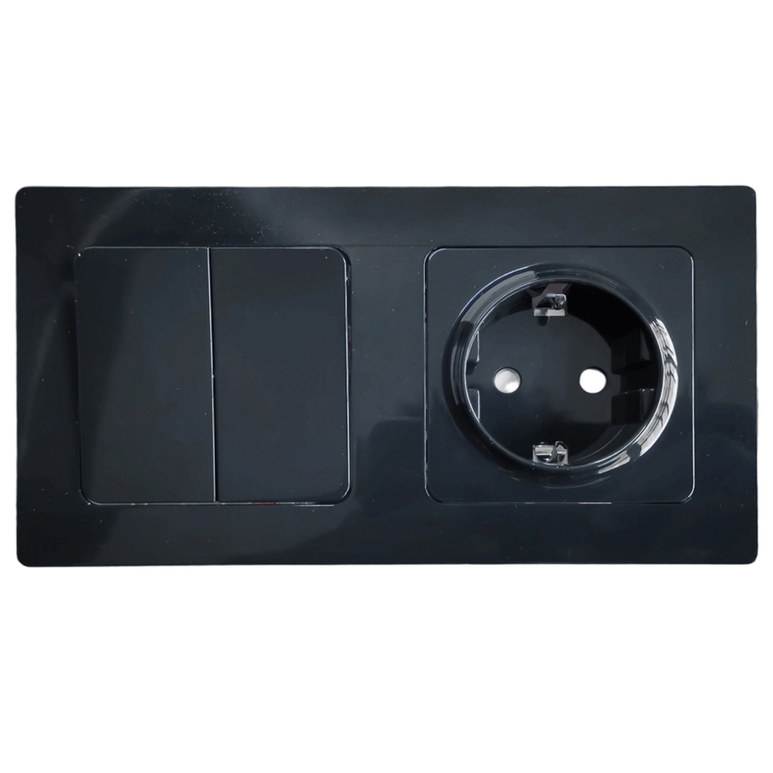 Aigostar - Διπλός διακόπτης αρ. 5 και πρίζα SCHUKO 230V με μαύρο πλαίσιο