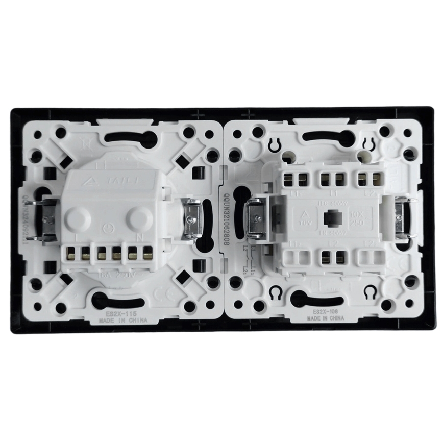 Aigostar - Διπλός διακόπτης αρ. 5 και πρίζα SCHUKO 230V με μαύρο πλαίσιο
