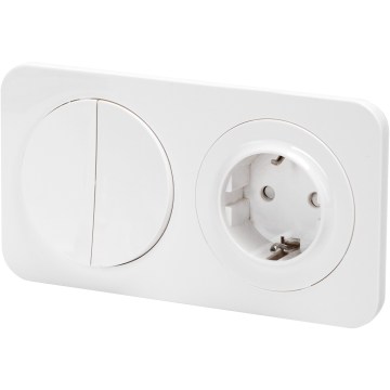Aigostar - Διπλός διακόπτης αρ. 5 με πρίζα SCHUKO 230V και λευκό πλαίσιο