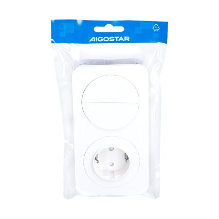 Aigostar - Διπλός διακόπτης αρ. 5 με πρίζα SCHUKO 230V και λευκό πλαίσιο