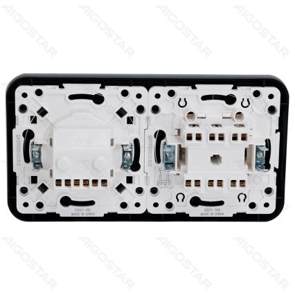 Aigostar - Διπλός διακόπτης αρ. 6+6 και πρίζα SCHUKO 230 με μαύρο πλαίσιο