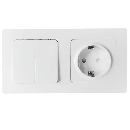 Aigostar - Διπλός διακόπτης αρ. 6 + 6 και πρίζα SCHUKO 250V με λευκό πλαίσιο