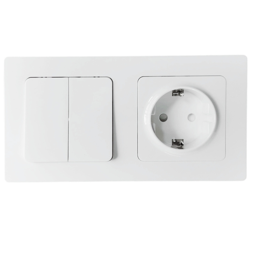Aigostar - Διπλός διακόπτης αρ. 6 + 6 και πρίζα SCHUKO 250V με λευκό πλαίσιο