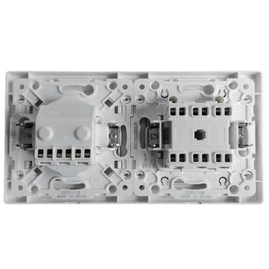 Aigostar - Διπλός διακόπτης αρ. 6 + 6 και πρίζα SCHUKO 250V με λευκό πλαίσιο