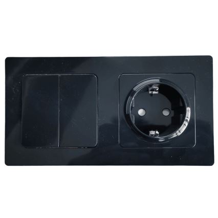 Aigostar - Διπλός διακόπτης αρ. 6 και πρίζα SCHUKO 230V με μαύρο πλαίσιο