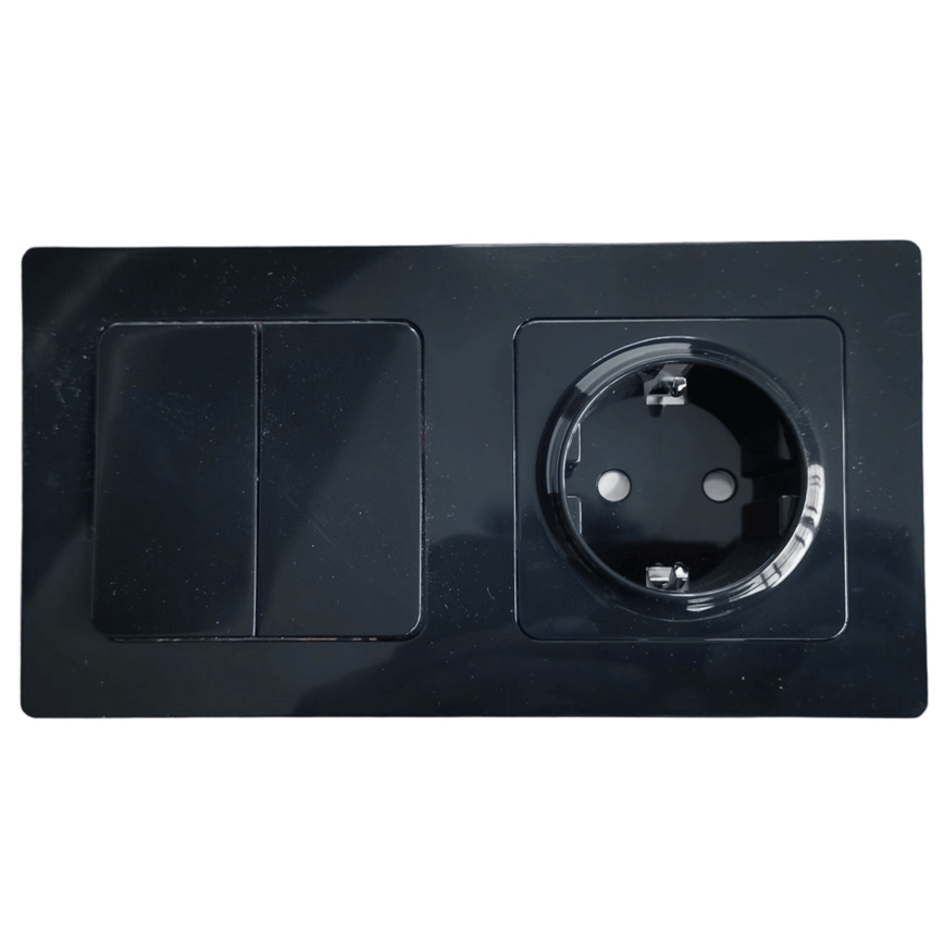 Aigostar - Διπλός διακόπτης αρ. 6 και πρίζα SCHUKO 230V με μαύρο πλαίσιο