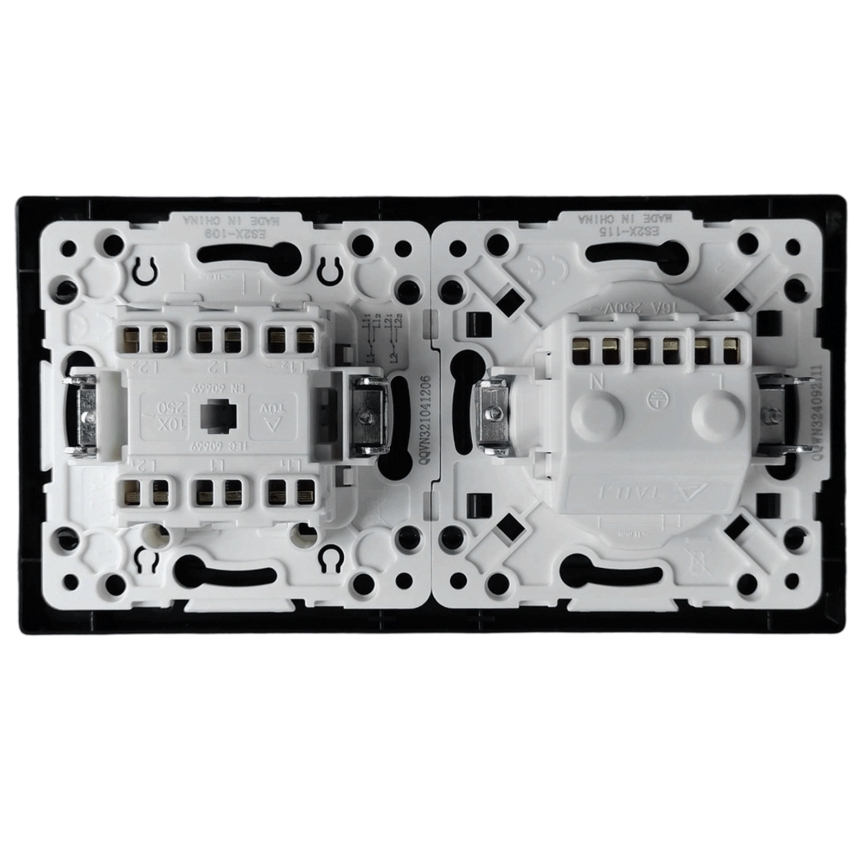 Aigostar - Διπλός διακόπτης αρ. 6 και πρίζα SCHUKO 230V με μαύρο πλαίσιο
