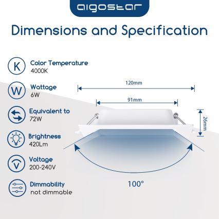 Aigostar - Εντοιχιστό φωτιστικό οροφής LED/6W/230V 4000K 12x12 cm λευκό