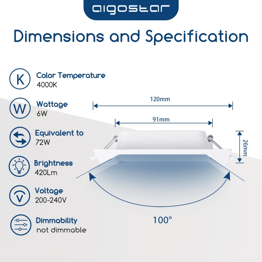 Aigostar - Εντοιχιστό φωτιστικό οροφής LED/6W/230V 4000K 12x12 cm λευκό