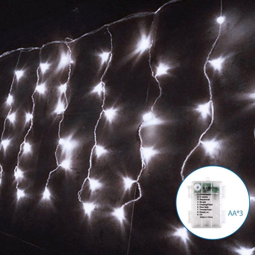 Aigostar - Εξωτερική χριστουγεννιάτικη σειρά LED 100xLED/8 λειτουργίες/3xAA 8x0,4m IP44 ψυχρό λευκό