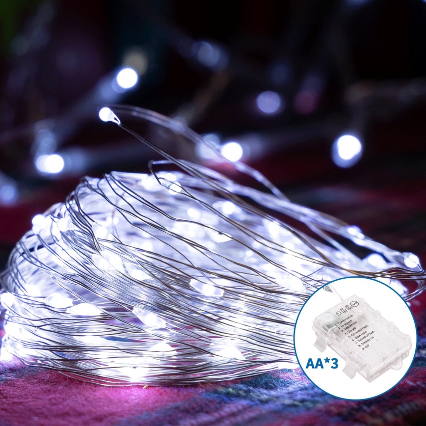 Aigostar - Εξωτερικό χριστουγεννιάτικο φωτιστικό LED 150xLED/8 λειτουργίες/3xAA 15,3μ IP44 ψυχρό λευκό