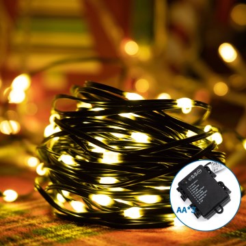 Aigostar - Εξωτερικό χριστουγεννιάτικο φωτιστικό LED με 100 LED/8 λειτουργίες, 3xAA, μήκος 10,3μ, IP44, ζεστό λευκό