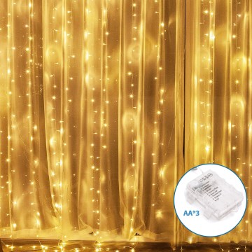 Aigostar - Εξωτερικό χριστουγεννιάτικο φωτιστικό LED με 200 LED/8 λειτουργίες 3xAA 5x2m IP44 ζεστό λευκό