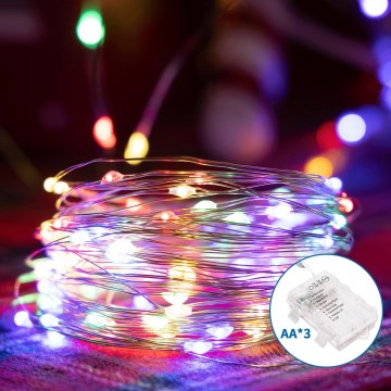 Aigostar - Εξωτερικό χριστουγεννιάτικο φωτιστικό LED με 50 LED/8 λειτουργίες, 3xAA, μήκος 5,3μ, IP44, πολύχρωμο