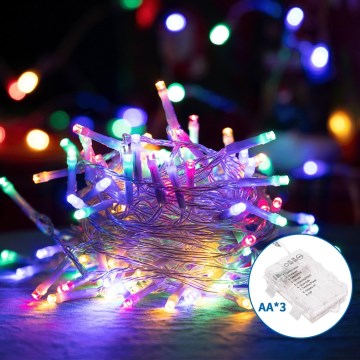 Aigostar - Εξωτερικό χριστουγεννιάτικο φωτιστικό LED με 50 LED/8 λειτουργίες, 3xAA, μήκος 5,3μ, IP44, πολύχρωμο