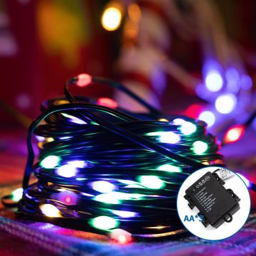 Aigostar - Εξωτερικό χριστουγεννιάτικο φωτιστικό LED με 50 LED/8 λειτουργίες, 3xAA, μήκος 5,3μ, IP44, πολύχρωμο