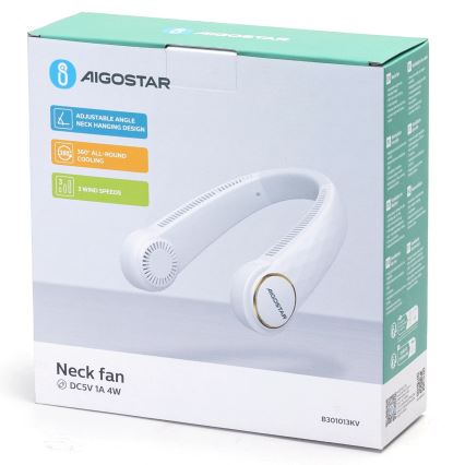 Aigostar - Επαναφορτιζόμενος ανεμιστήρας λαιμού 4W/5V 2000mAh λευκό
