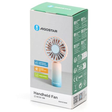 Aigostar - Επαναφορτιζόμενος ανεμιστήρας χειρός 3W/5V 500mAh USB ροζ/μπλε