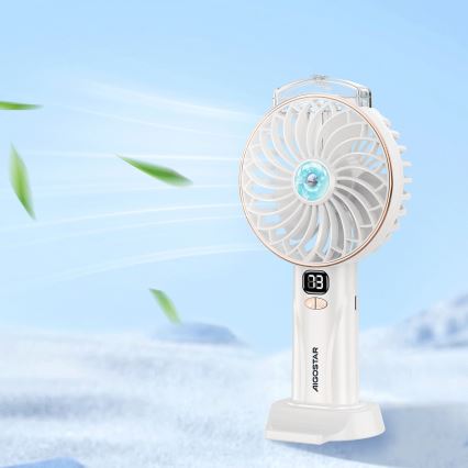 Aigostar - Επαναφορτιζόμενος ανεμιστήρας χειρός 5W/5V 2400mAh USB λευκό