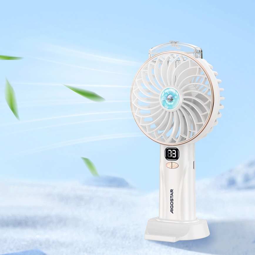 Aigostar - Επαναφορτιζόμενος ανεμιστήρας χειρός 5W/5V 2400mAh USB λευκό