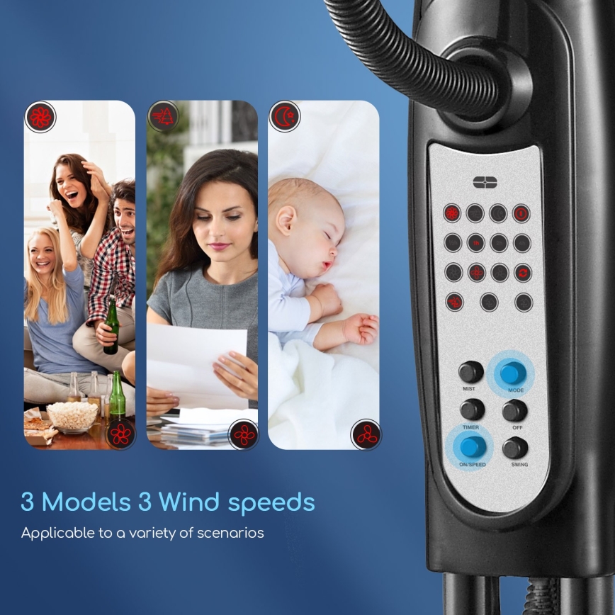 Aigostar - Επιδαπέδιος ανεμιστήρας υδρονέφωσης 75W/230V + RC