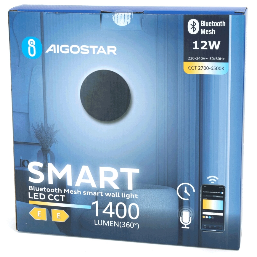 Aigostar - Επιτοίχιο φωτιστικό dimming LED MESH Smart LED/12W/230V 2700-6500K μαύρο