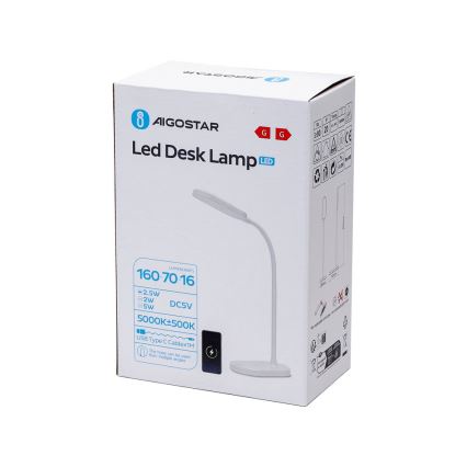 Aigostar - Επιτραπέζια λάμπα dimming LED με ασύρματη φόρτιση LED/2,5W/5V λευκό