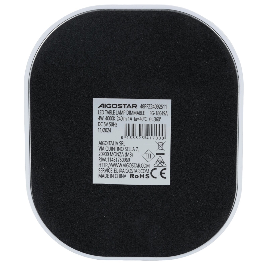 Aigostar - Επιτραπέζιο φωτιστικό LED ντιμαριζόμενο LED/4W/5V 4000K