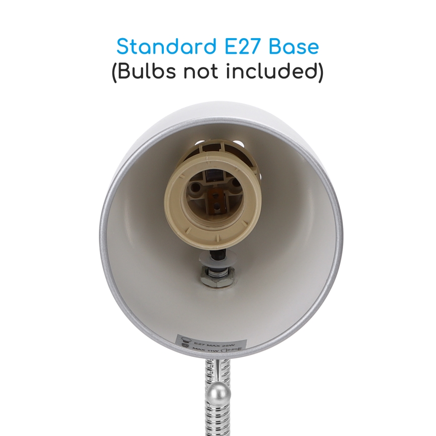 Aigostar - Επιτραπέζιο φωτιστικό με κλιπ 1xE27/11W/230V ασημί/γυαλιστερό χρώμιο