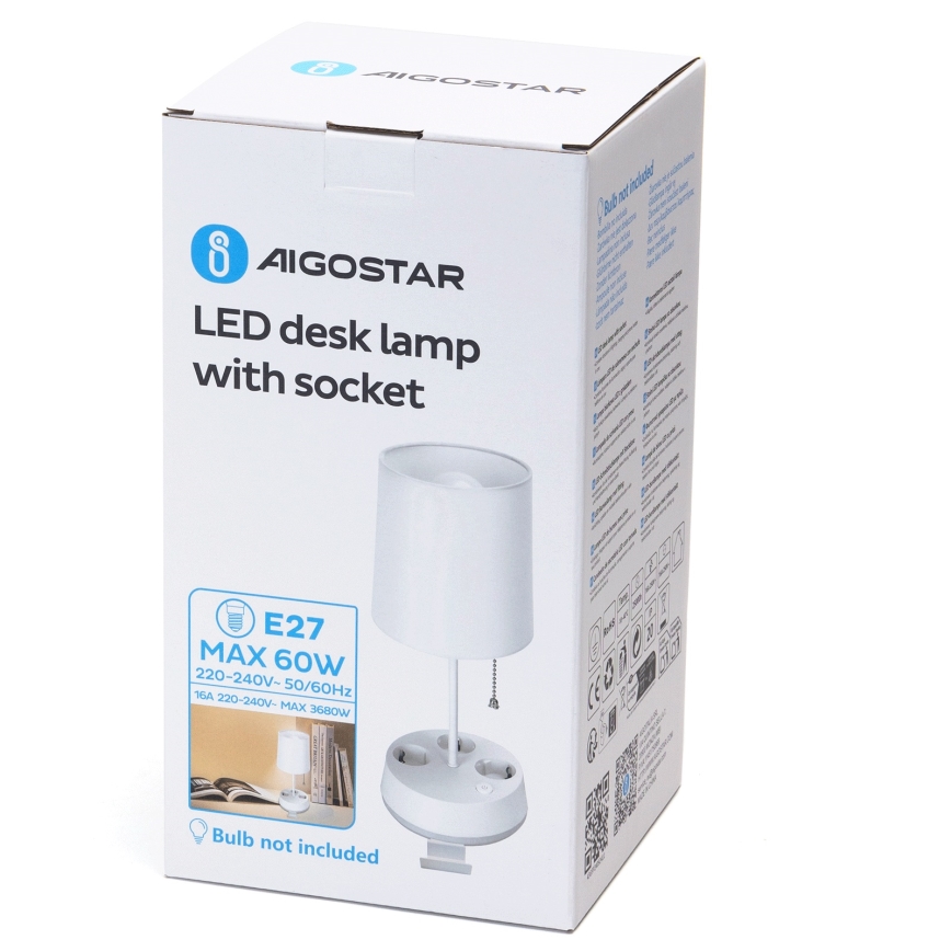 Aigostar - Επιτραπέζιο φωτιστικό με πρίζες 1xE27/60W/230V λευκό