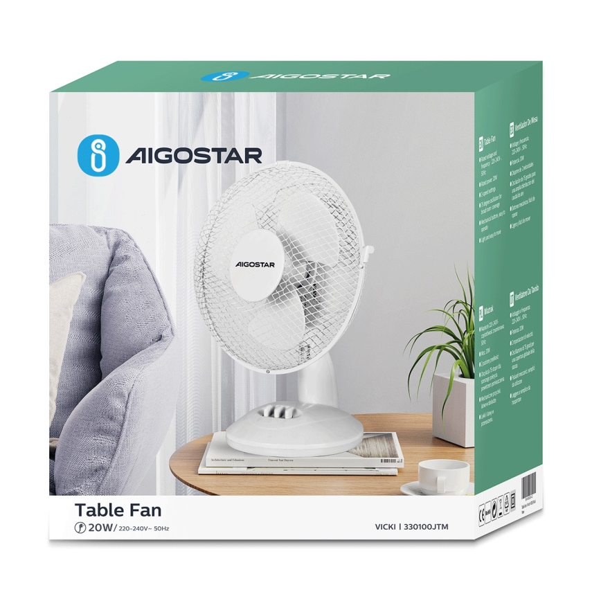 Aigostar - Επιτραπέζιος ανεμιστήρας 20W/230V λευκό