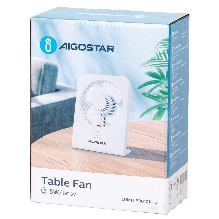 Aigostar - Επιτραπέζιος ανεμιστήρας 5W/5V λευκό