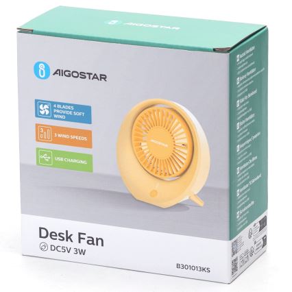Aigostar - Επιτραπέζιος επαναφορτιζόμενος ανεμιστήρας 3W/5V 1200mAh USB πορτοκαλί