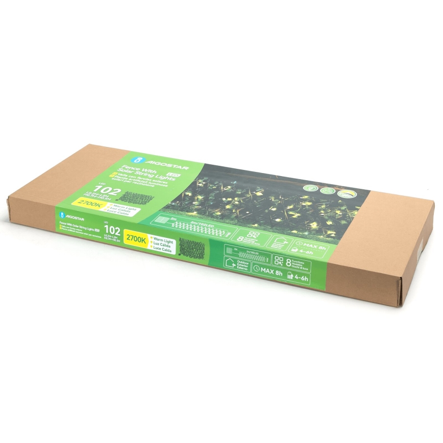 Aigostar - Ηλιακά λαμπάκια LED 102xLED/2x0,7m IP65 300 mAh θερμό λευκό ivy