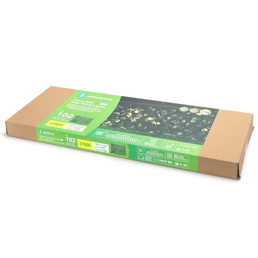 Aigostar - Ηλιακά λαμπάκια LED 102xLED/2x0,7m IP65 300 mAh θερμό λευκό ευκάλυπτος