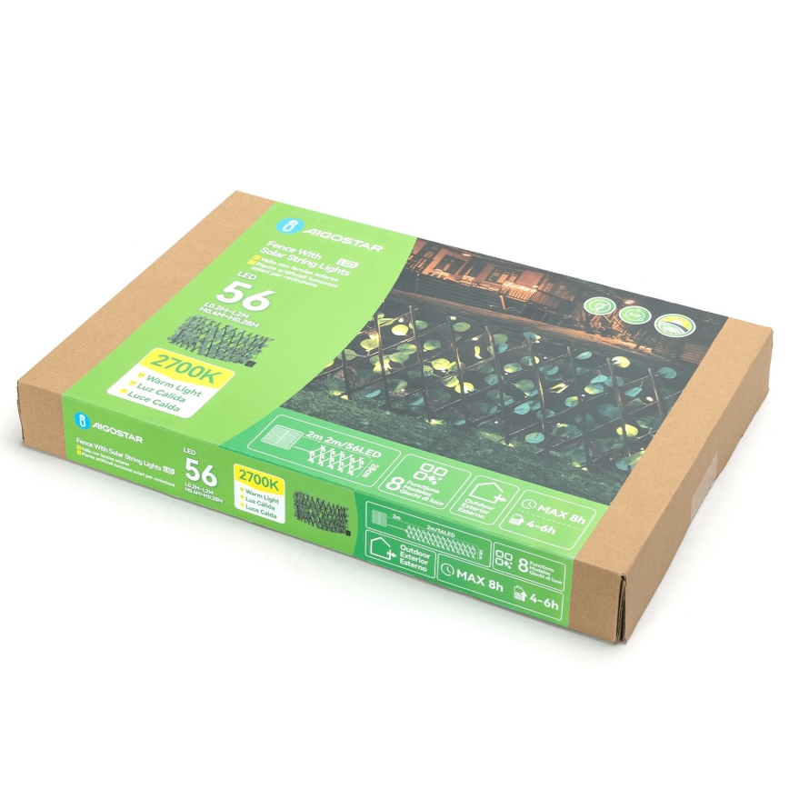 Aigostar - Ηλιακά λαμπάκια LED 56xLED/2x0,4m IP65 300 mAh θερμό λευκό ευκάλυπτος